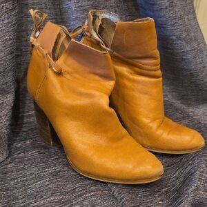 Kelsi Dagger Caramel Leather Ankle Booties